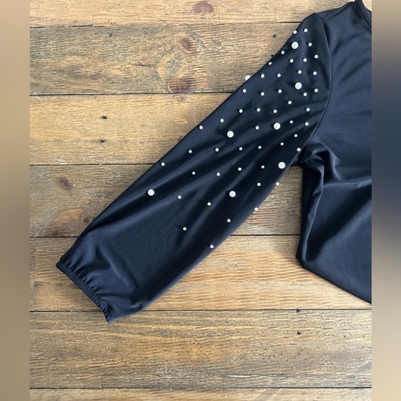 TIANA B Black Cocktail shift Dress with Long Bishop Pearl Sleeves - Picture 13 of 13